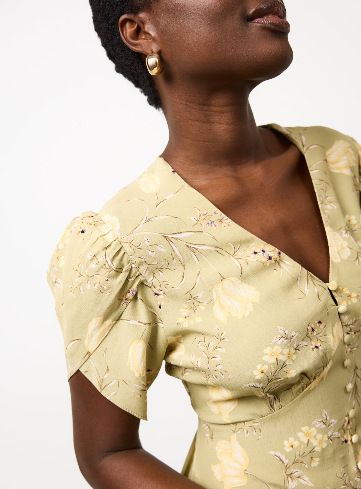 Green Floral Print Tulip Sleeve Tea Dress 24 - Image 2 thumbnail